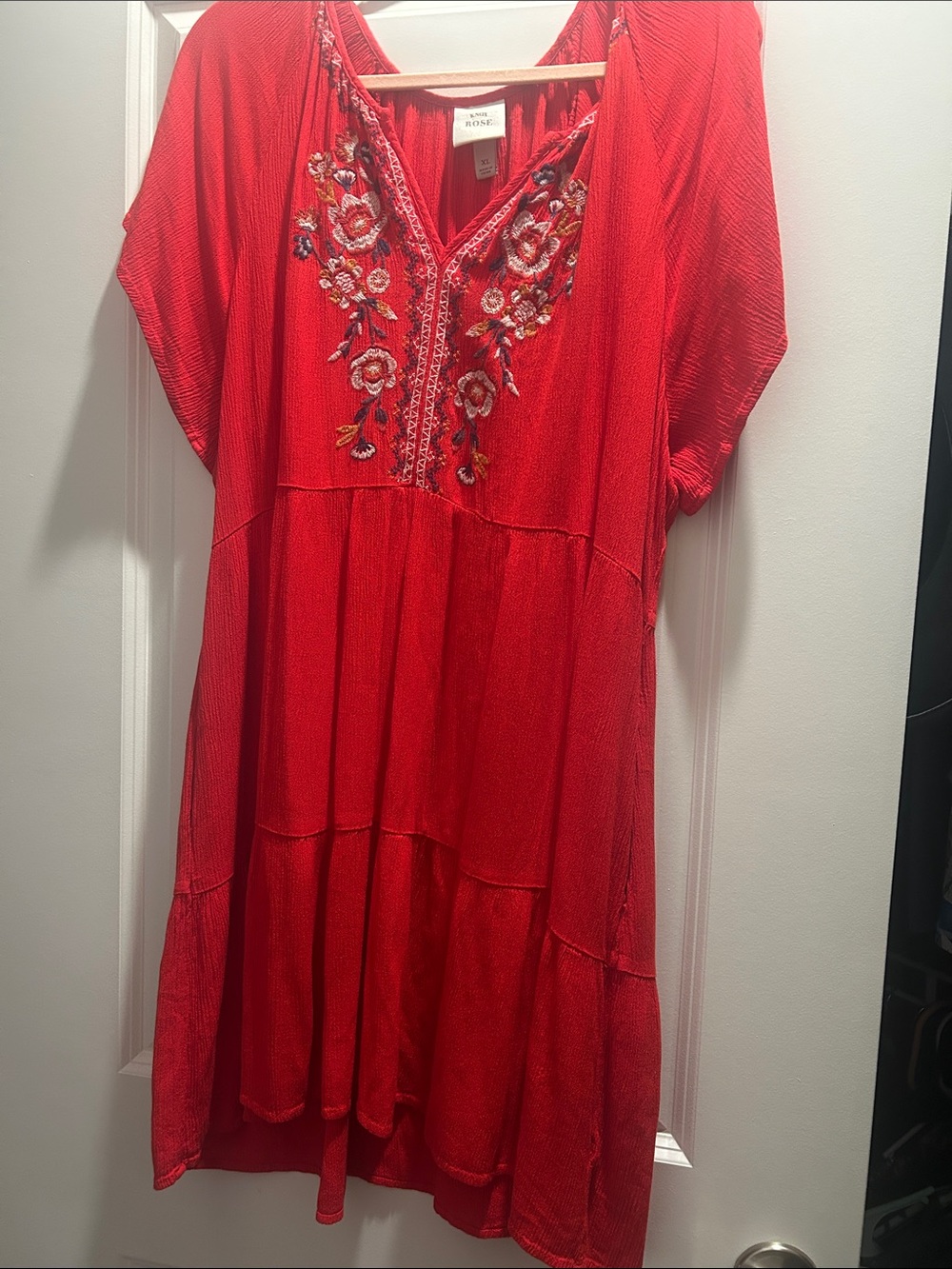 Knox Rose Red Floral Embroidered V-Neck Dress - Picture 2 of 4